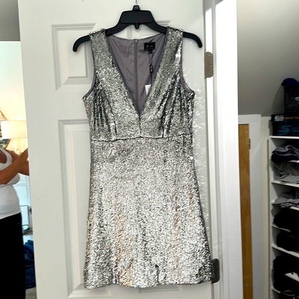 Bardot silver sequined dress